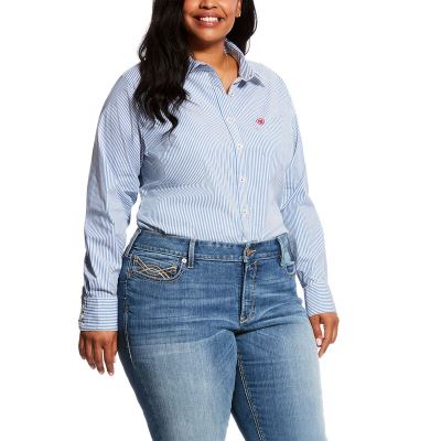 Ariat Western: Wrinkle Resist Kirby Stretch Camisa Mujer - Azules (CEHGD8063)